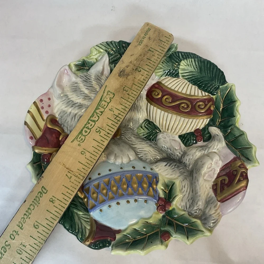 Fitz and Floyd KRISTMAS KITTY Cat Christmas Holiday Canape Plate
